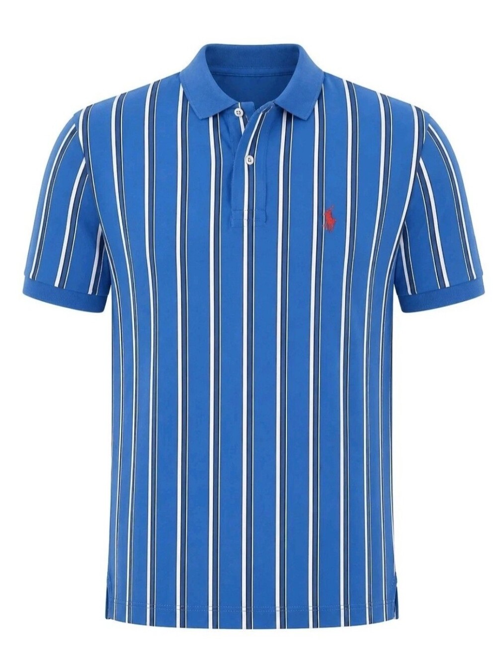 Ralph Lauren Polo Shirt Mens Large Blue White Striped Classic Golf Red Pony Logo